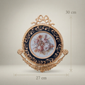 Rococo Brass & Ceramic Wall Plate with Cobalt Floral Medallion and Bow Crest — Gold