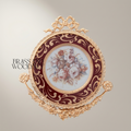 Rococo Brass & Ceramic Wall Plate - Crimson Floral Bouquet with Gilt Acanthus Frame — Gold