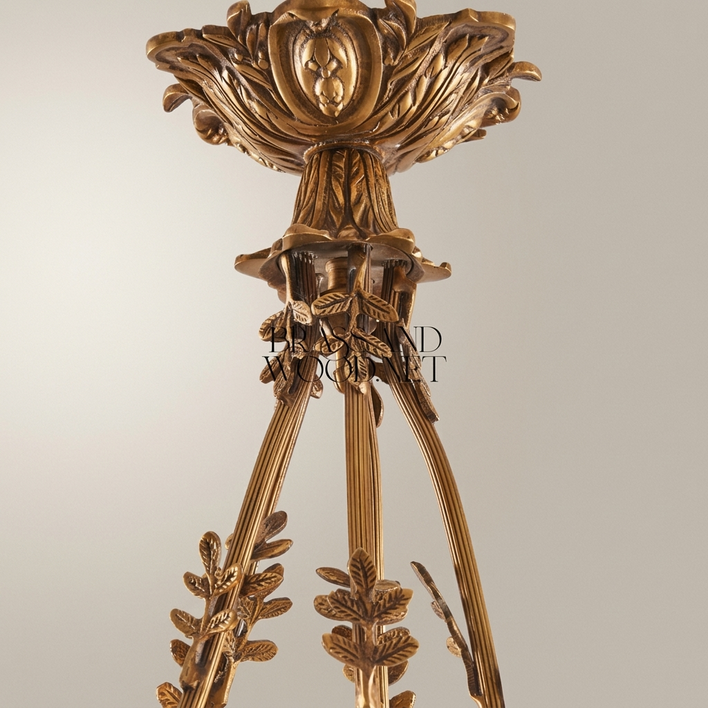 Rococo Brass Chandelier Five-Light Floral Frosted Glass Shades — Antique Gold