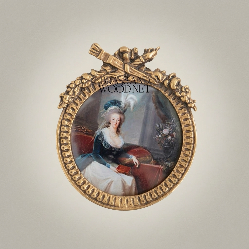 Rococo Brass Circular Wall Frame with Ribbon Bow & Acanthus Wreath — Antique Gold