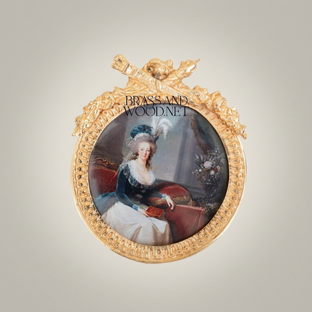 Rococo Brass Circular Wall Frame with Ribbon Bow & Acanthus Wreath — Gold