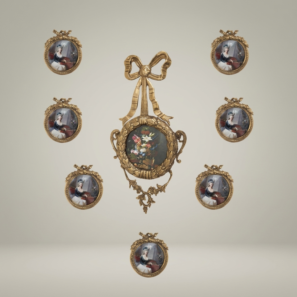 Rococo Brass Circular Wall Frame with Ribbon Bow & Acanthus Wreath — Antique Gold