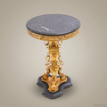 Rococo Brass Corner Table with Black Marble Top & Gold Ormolu Pedestal