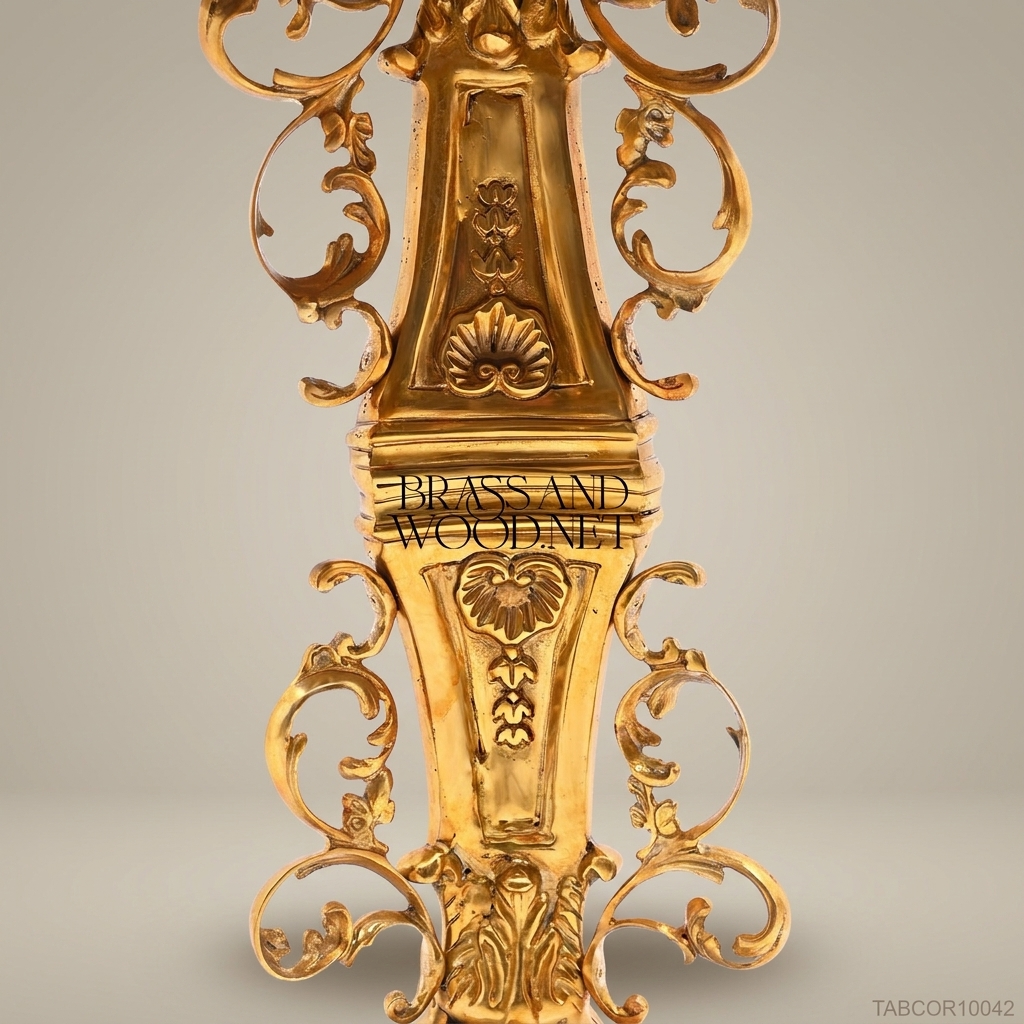Rococo Brass Corner Table with Black Marble Top & Gold Ormolu Pedestal