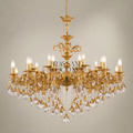 Rococo Brass & Crystal 15-Arm Grand Chandelier - Cascading Crystal Drops — Gold
