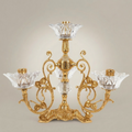 Rococo Brass & Crystal 4-Arm Candelabra with Acanthus Scroll Frame — Gold
