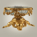 Rococo Brass & Crystal Ashtray Bowl on Ornate Scrollwork Pedestal — Gold