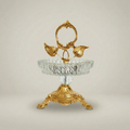 Rococo Brass & Crystal Ashtray with Leaf Handle and Claw Feet Stand — Gold