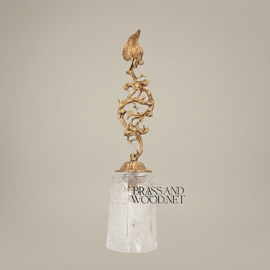 Rococo Brass & Crystal Bell with Sculptural Acanthus Finial — Antique Gold