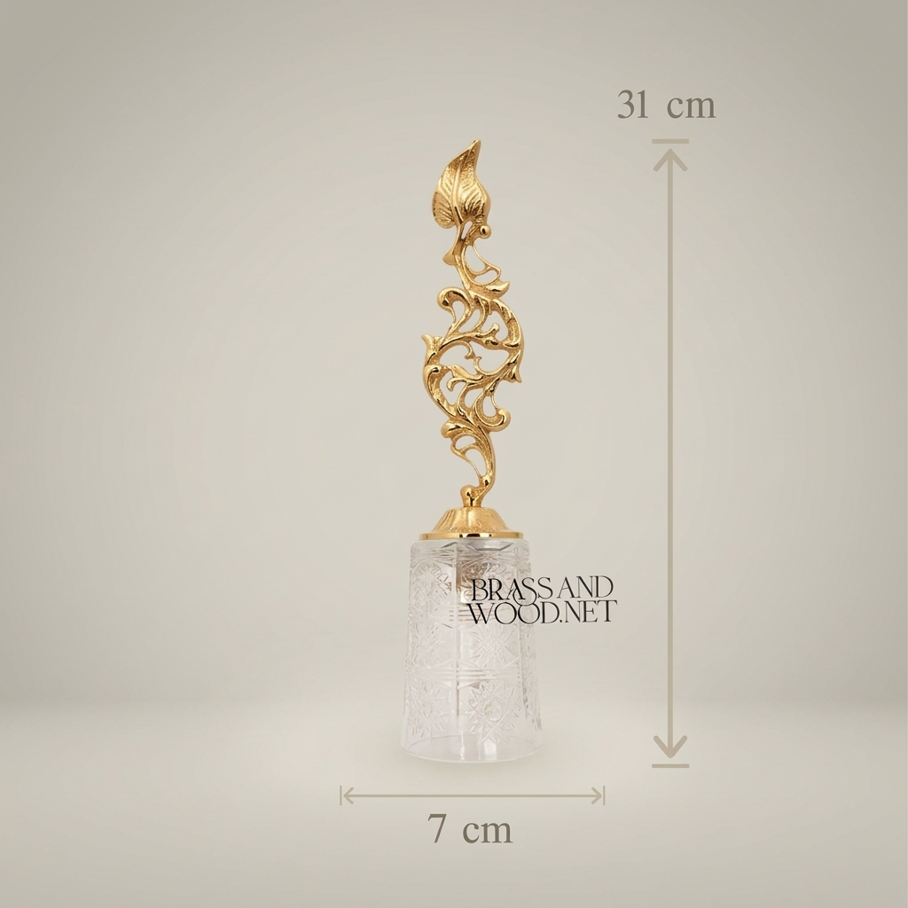 Rococo Brass & Crystal Bell with Sculptural Acanthus Finial