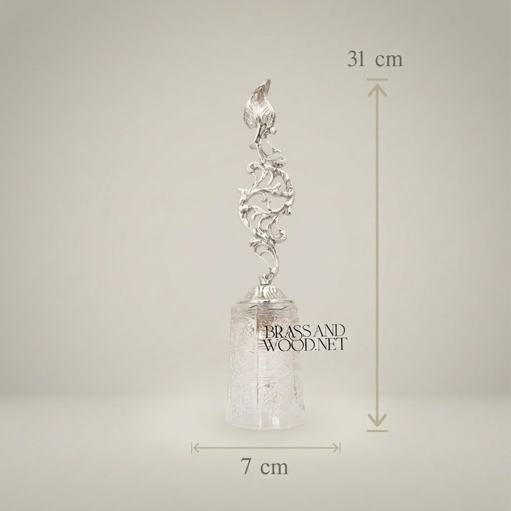 Rococo Brass & Crystal Bell with Sculptural Acanthus Finial — Silver