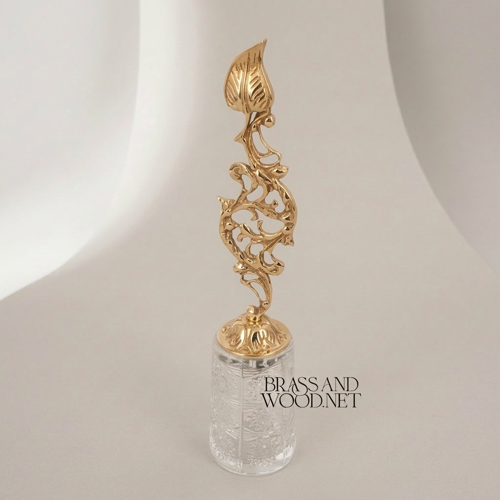 Rococo Brass & Crystal Bell with Sculptural Acanthus Finial — Gold