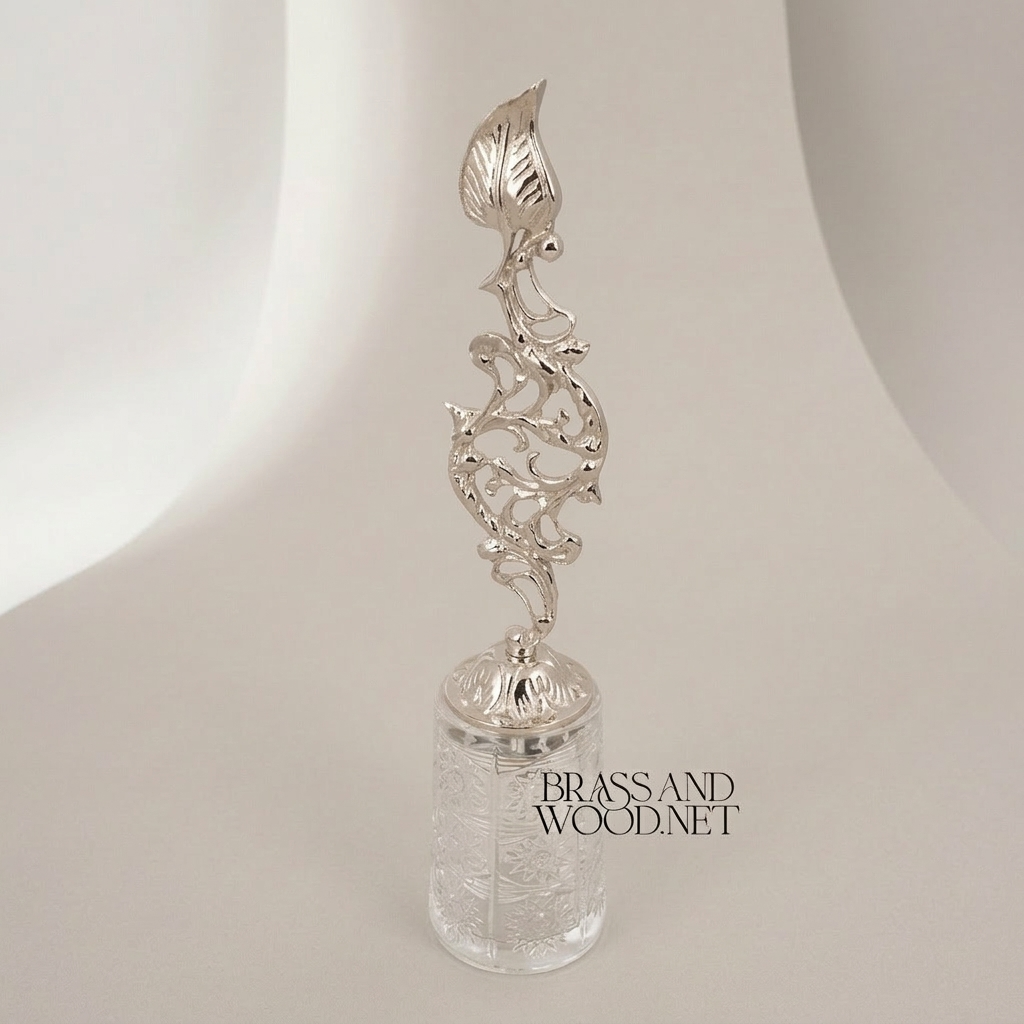 Rococo Brass & Crystal Bell with Sculptural Acanthus Finial — Silver