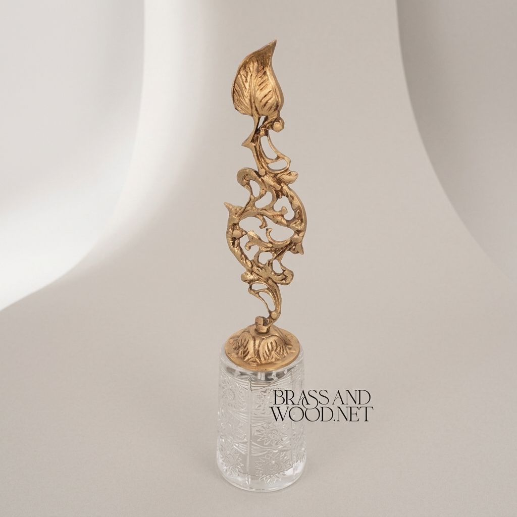 Rococo Brass & Crystal Bell with Sculptural Acanthus Finial — Antique Gold