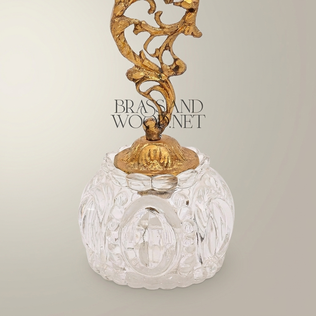 Rococo Brass & Crystal Bell with Sculptural Foliate Stem