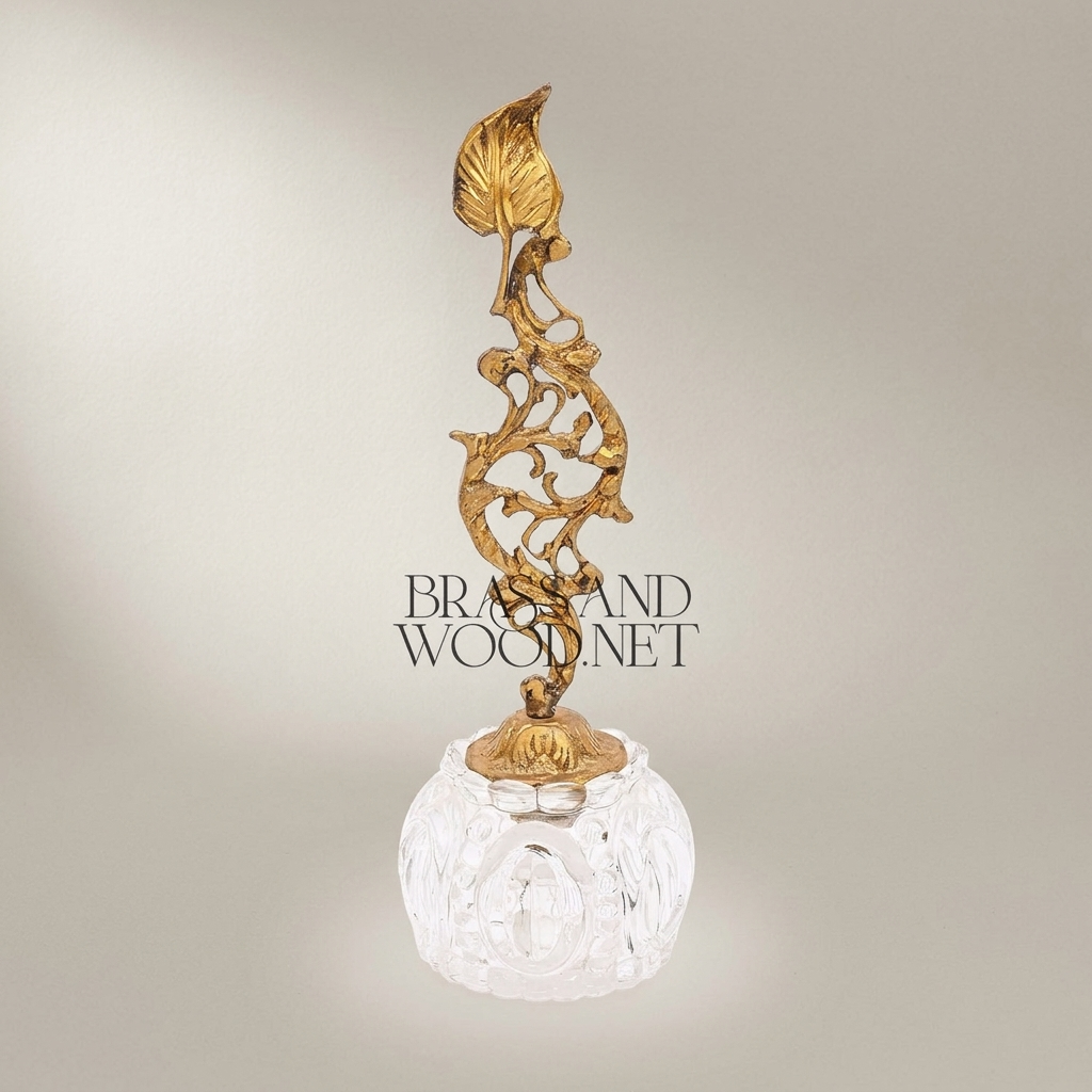 Rococo Brass & Crystal Bell with Sculptural Foliate Stem