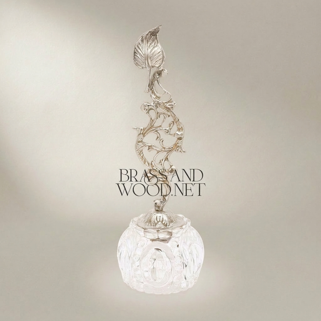 Rococo Brass & Crystal Bell with Sculptural Foliate Stem — Silver