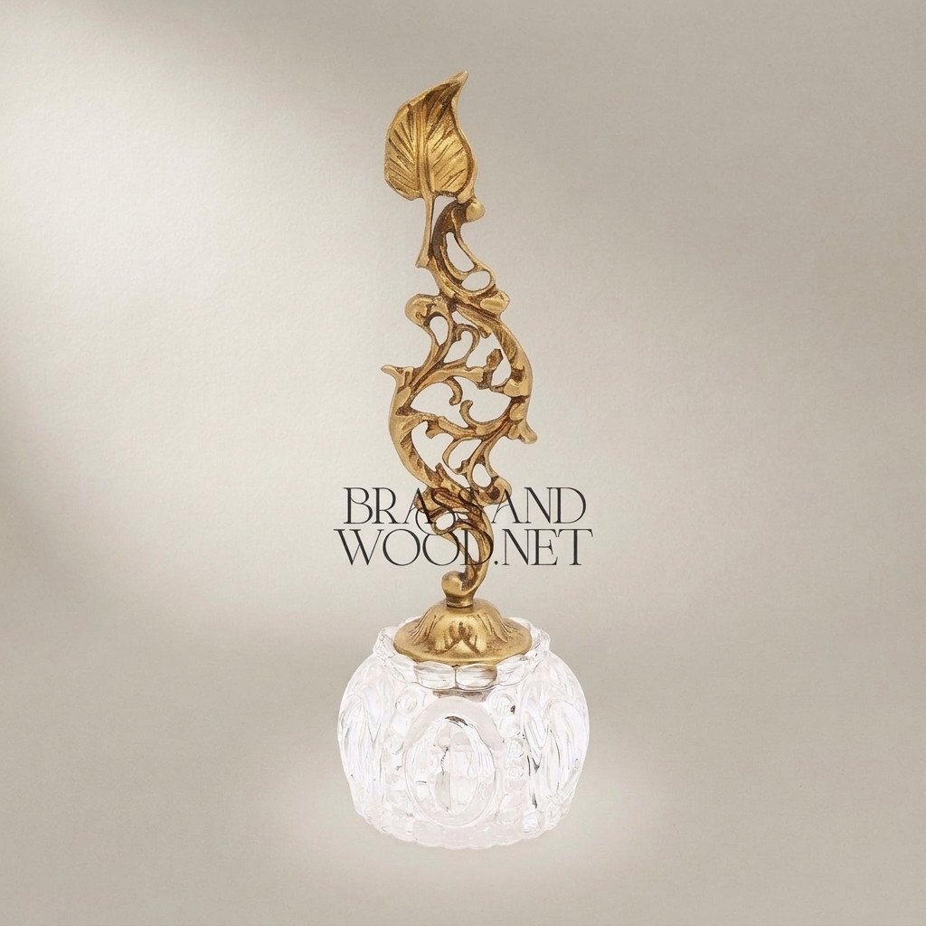 Rococo Brass & Crystal Bell with Sculptural Foliate Stem — Antique Gold