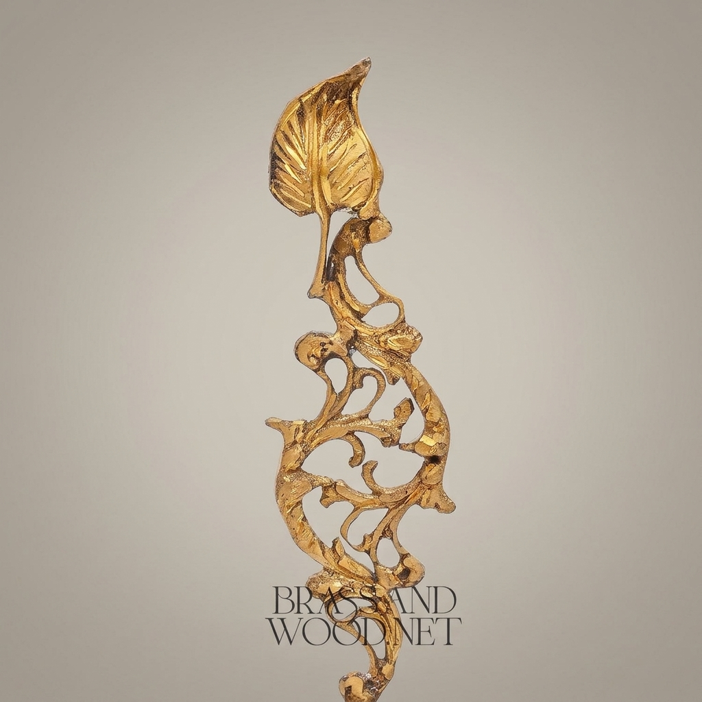 Rococo Brass & Crystal Bell with Sculptural Foliate Stem — Gold