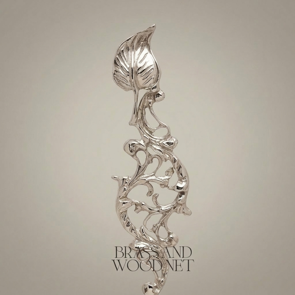 Rococo Brass & Crystal Bell with Sculptural Foliate Stem — Silver