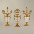 Rococo Brass & Crystal Candelabra Clock Garniture Set – Scrolling Acanthus 3-Piece — Gold