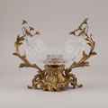 Rococo Brass & Crystal Centerpiece Bowl - Floral Branch Handles — Antique Gold