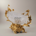 Rococo Brass & Crystal Centerpiece Bowl - Floral Branch Handles — Gold