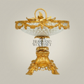 Rococo Brass & Crystal Centerpiece Bowl - Floral Garland Pedestal — Gold