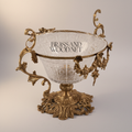 Rococo Brass & Crystal Centerpiece Bowl with Floral Swag Handles — Antique Gold