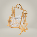 Rococo Brass & Crystal Decorative Bowl on Ornate Swing Stand — Gold