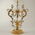 Baroque Urn Vase Crystal & Brass Scrollwork Handles and Acanthus Finial — Gold