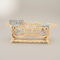 Rococo Brass & Crystal Tissue Box Holder with Acanthus Scroll Frame — Gold
