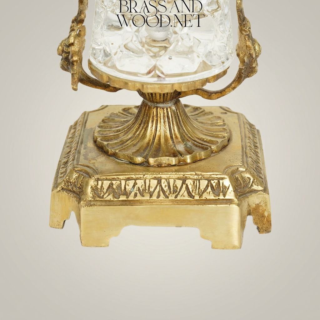 Rococo Brass & Cut-Crystal Trumpet Vase with Foliate Branch Handles — Antique Gold