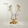 Rococo Brass & Cut-Crystal Trumpet Vase with Foliate Branch Handles — Gold