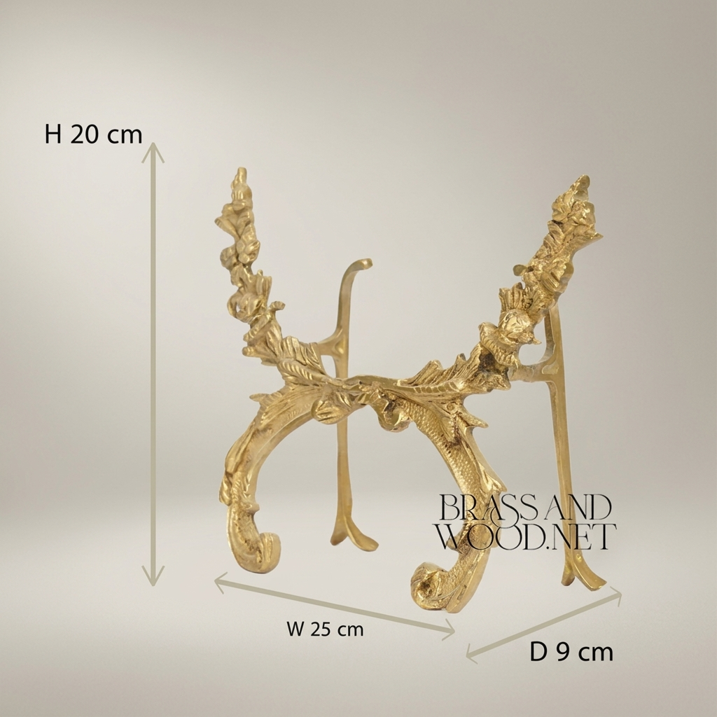 Rococo Brass Decorative Plate Stand - Acanthus Scroll Easel — Antique Gold