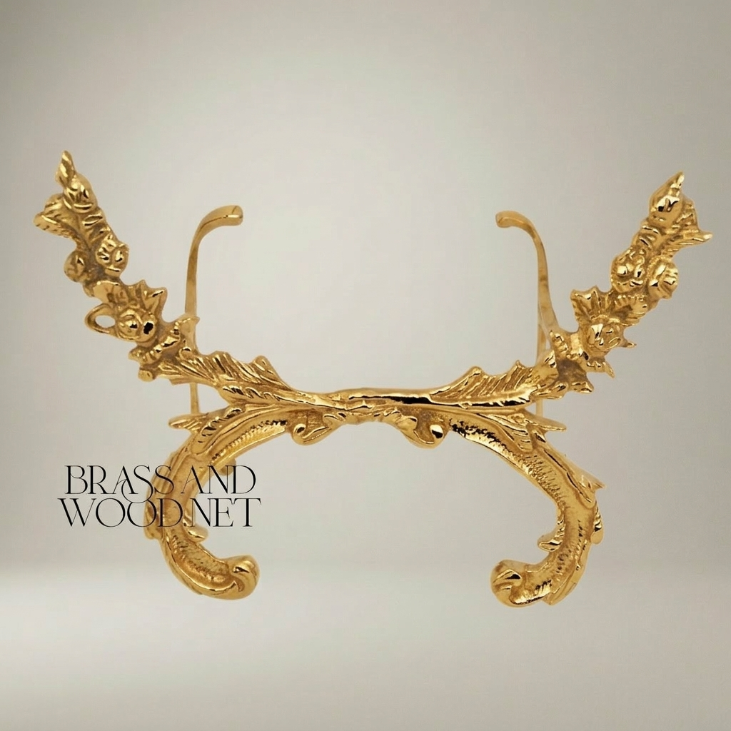 Rococo Brass Decorative Plate Stand - Acanthus Scroll Easel — Gold