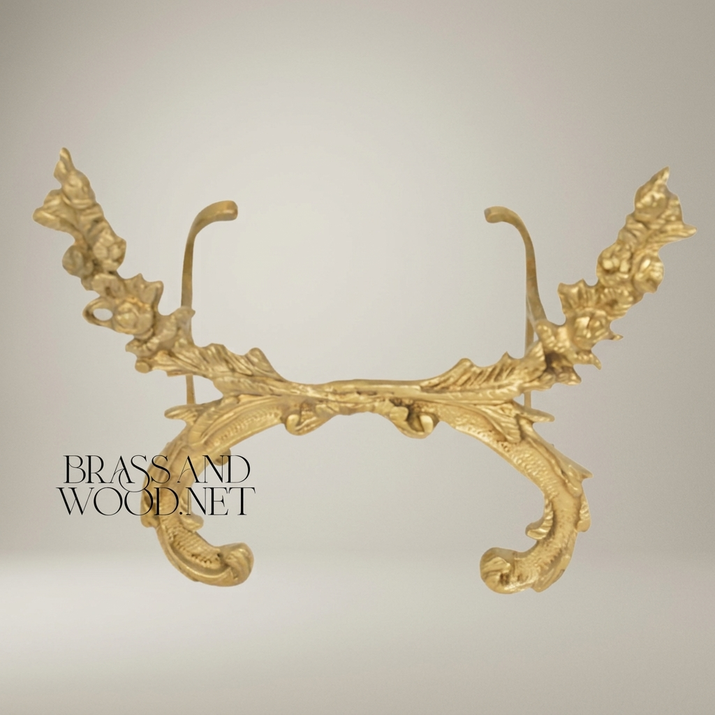 Rococo Brass Decorative Plate Stand - Acanthus Scroll Easel — Antique Gold