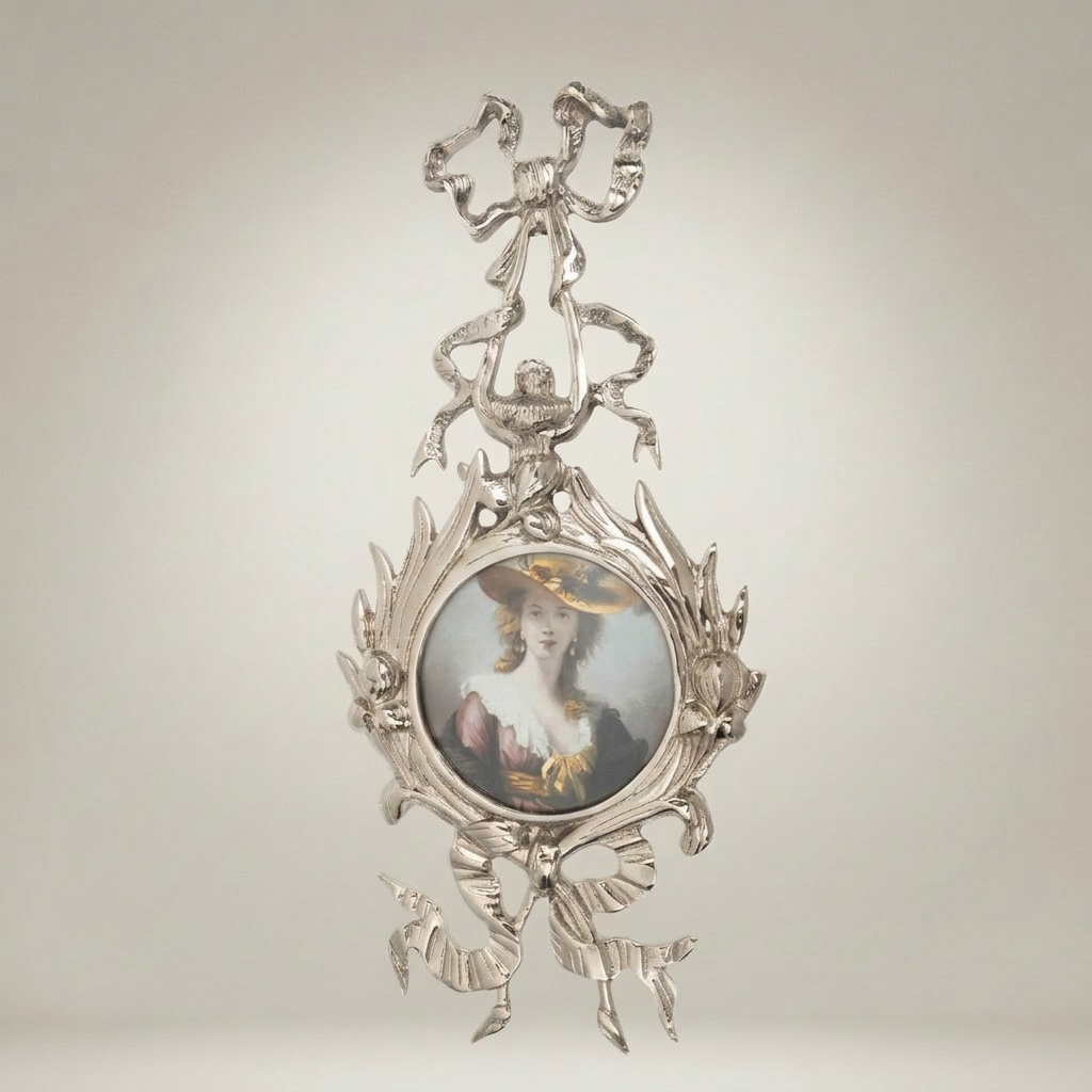 Rococo Brass Double Medallion Wall Frame - Ribbon & Acanthus Cascade — Silver