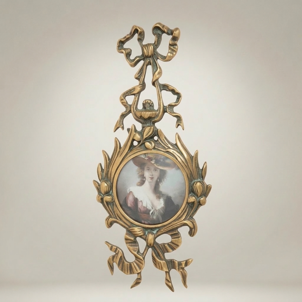 Rococo Brass Double Medallion Wall Frame - Ribbon & Acanthus Cascade — Antique Gold
