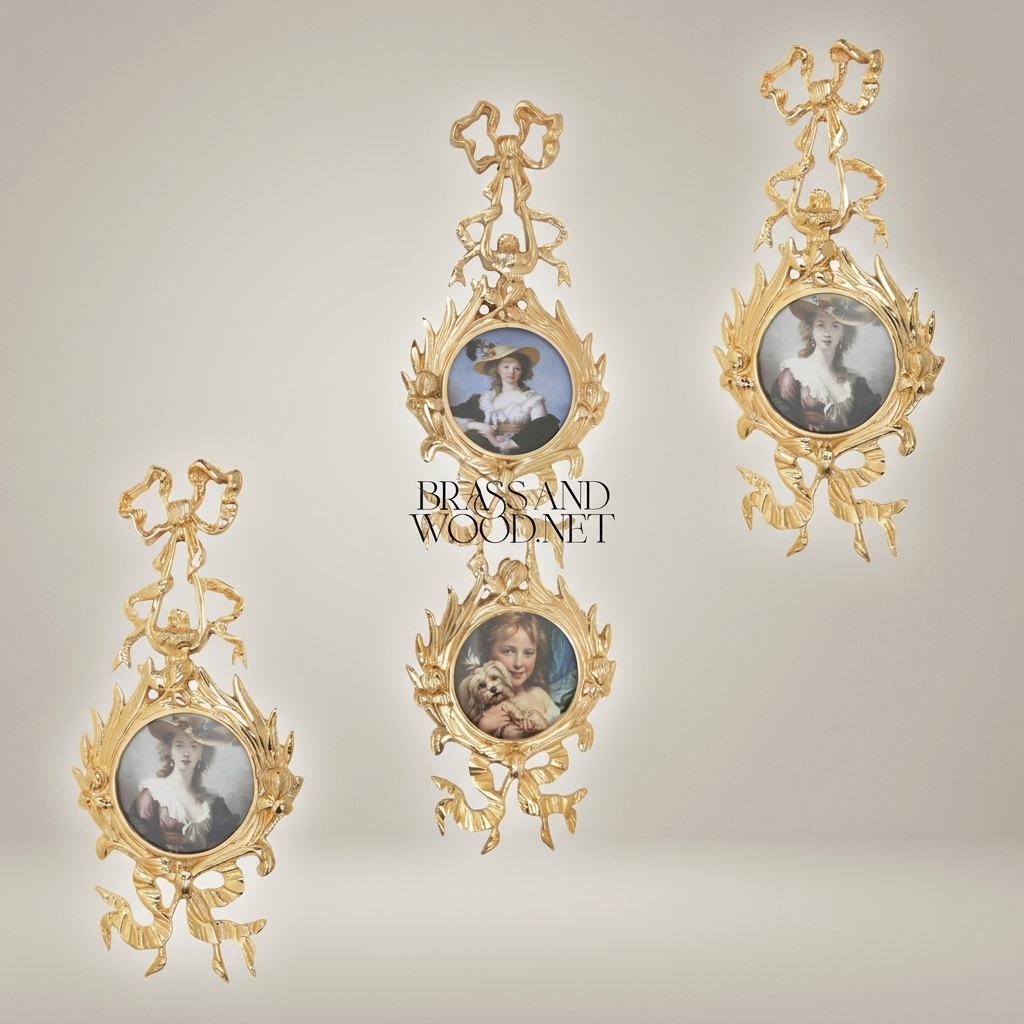 Rococo Brass Double Medallion Wall Frame - Ribbon & Acanthus Cascade