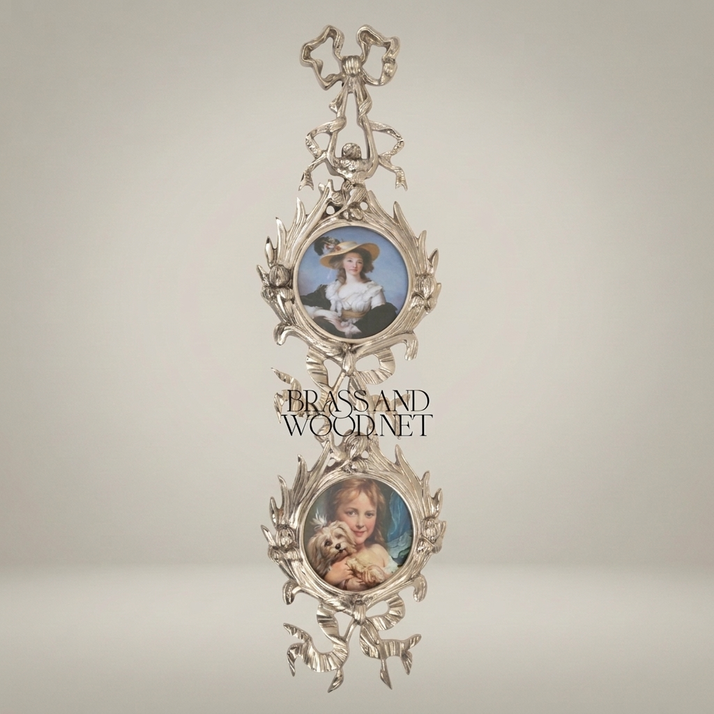 Rococo Brass Double Medallion Wall Frame - Ribbon & Acanthus Cascade — Silver