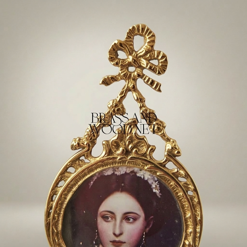 Rococo Brass Double Portrait Medallion Wall Frame with Ribbon Crest