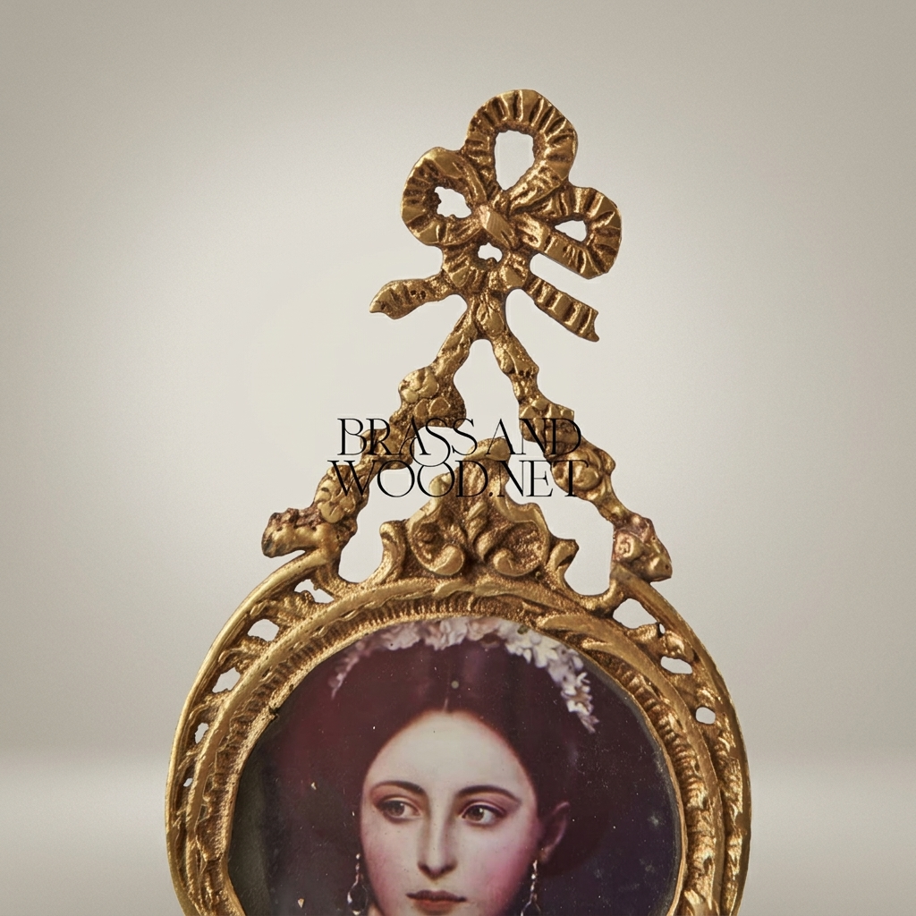 Rococo Brass Double Portrait Medallion Wall Frame with Ribbon Crest — Antique Gold