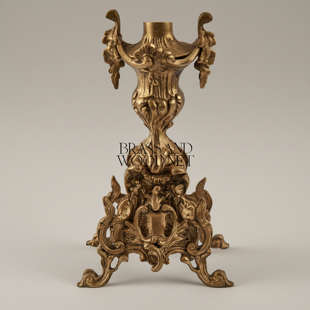 Rococo Brass Five-Arm Candelabra with Acanthus Scroll Base — Antique Gold