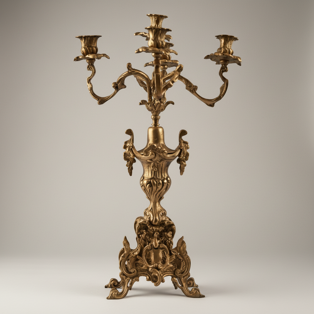 Rococo Brass Five-Arm Candelabra with Acanthus Scroll Base — Antique Gold
