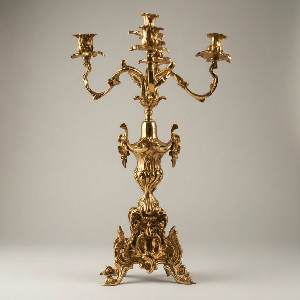 Rococo Brass Five-Arm Candelabra with Acanthus Scroll Base