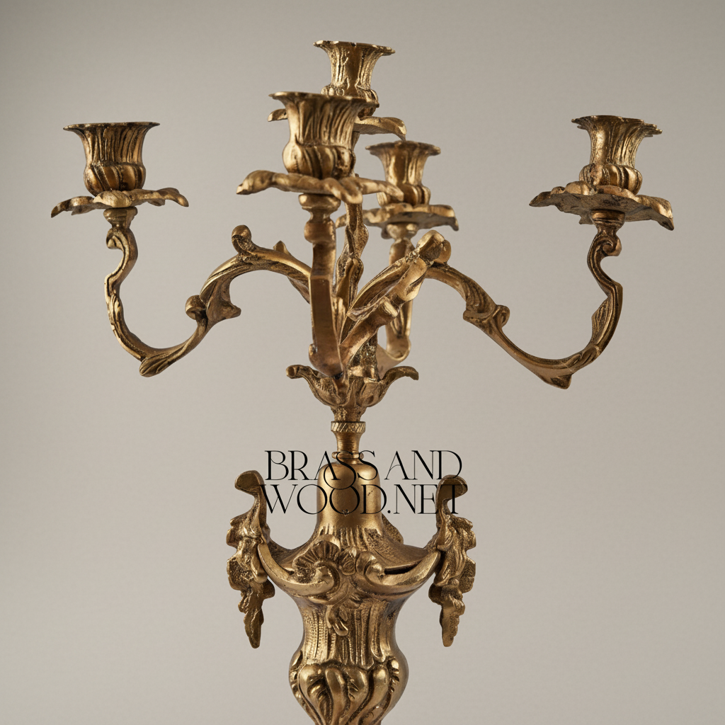 Rococo Brass Five-Arm Candelabra with Acanthus Scroll Base — Antique Gold