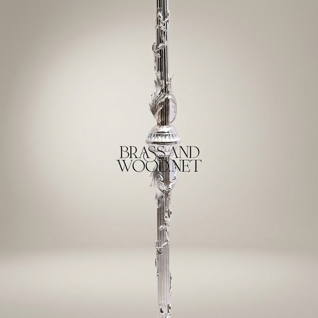 Rococo Brass Floor Lamp with Swing Arm & Acanthus Column — Silver