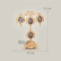 Rococo Brass Four-Oval Photo Frame Stand with Floral Bouquet Prints & Ribbon Crown — Gold