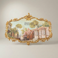 Rococo Brass Frame with Oriental Cityscape Tapestry - Cartouche Shape